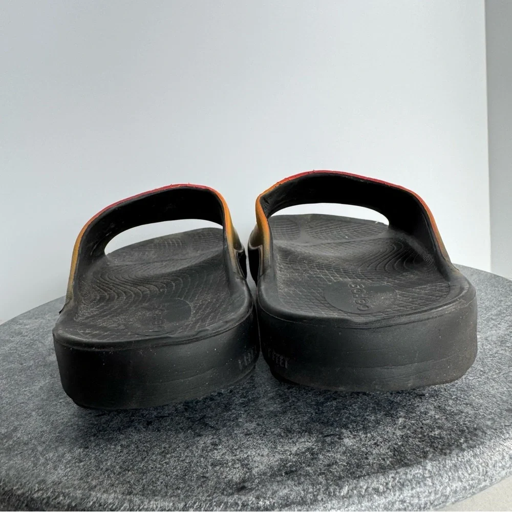 Oofos Ooah Slides Ombre Yellow Red Logo Black 8 10